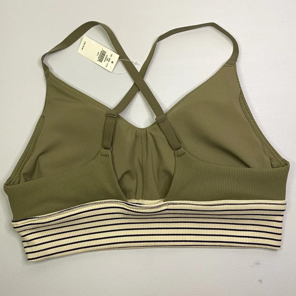 Aerie Striped Color Block Sports Bra NEW green navy cream stripes Offline large - Picture 2 of 7